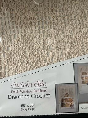 Diamond Crochet Set of Swag Curtains Beige
